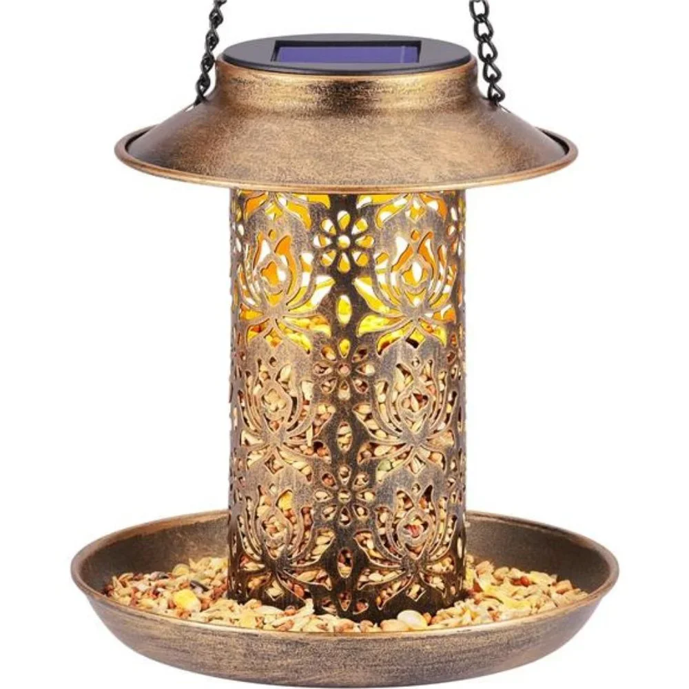 Solar Bird Feeder for Outdoors Hanging,Metal Wild Bird Feeder for Cardinal Solar